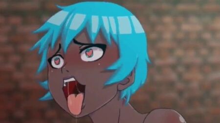 Chica hentai de pelo azul y contenedor de semen