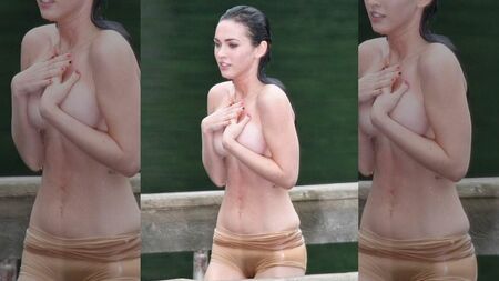 Se le ve el coño a Megan Fox con unos pantalones cortos ajustados y mojados
