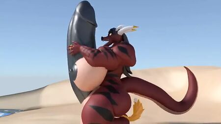 Renamon futanari y una dragona futanari: inflado con semen y crecimiento