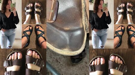 Alexis me deja prestadas sus Birkenstocks, que ya están muy gastadas