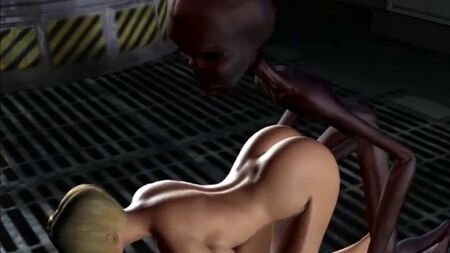 Un extraterrestre en 3D tiene relaciones sexuales con una mujer rubia