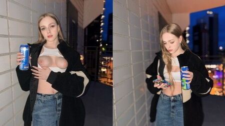 ¡Te mostraré más que solo mis tetas por una bebida energética!
