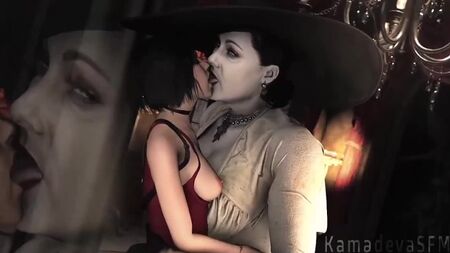 Lady Alcina Dimitrescu x Ada Wong - femdom; yuri; lesbianas; sexo oral; cunnilingus; porno hentai en 3D; [Resident Evil 8: Village]