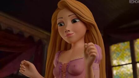 Rapunzel: paja con los pies; fetiche de pies; masturbación; corrida; plano de tetas; chica guapa; porno hentai 3D; (por Redmoa) [Disney; Enredados]