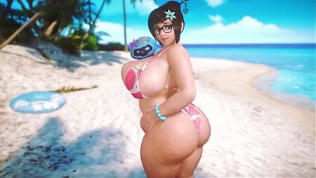 Mei: curvilínea; culo grande; trasero grande; tetas grandes; pechos grandes; pechos que se mueven; porno hentai 3D; (@banskinator) [Overwatch]